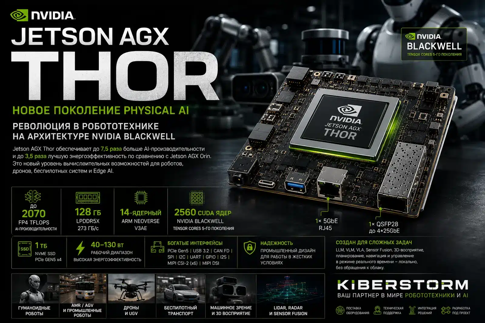 NVIDIA Jetson AGX Thor — революция в робототехнике. После него AGX Orin уже выглядит компьютером прошлого поколения.